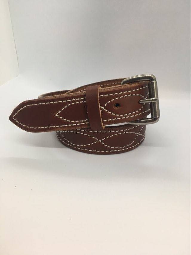 1-1/2 Inch Brown Leather Gunslinger Stitched Belt